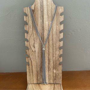 Chico’s Rope Lariat Y Tassel Silver Tone Necklace